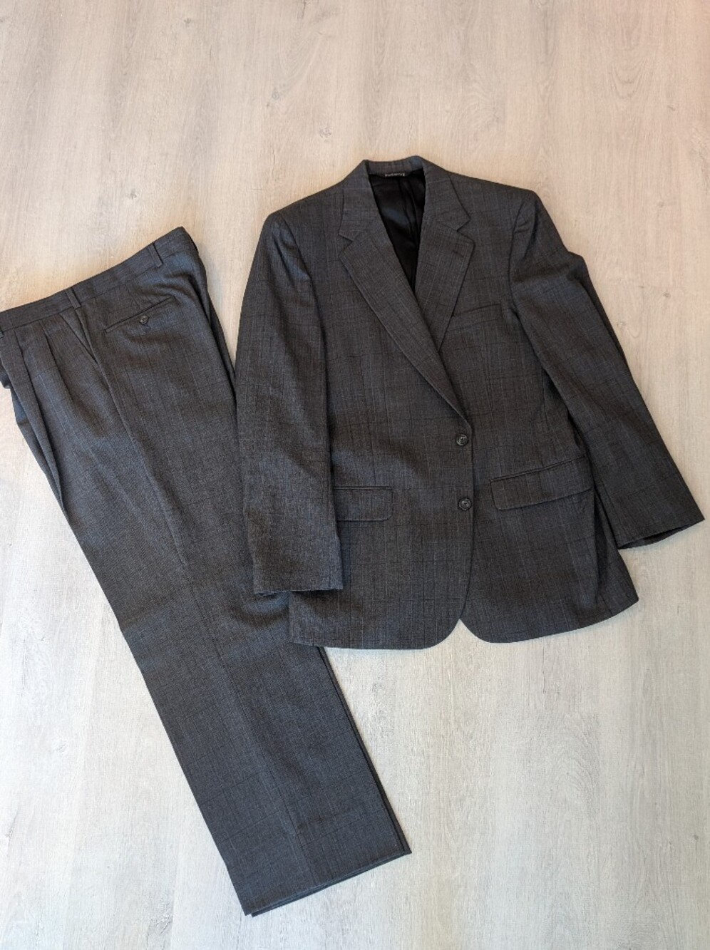 Burberry Men's Charcoal Gray Plaid Two-Piece Suit - Tailored Blazer & Trousers
